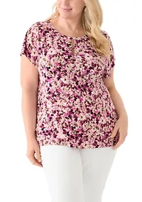 Women's Printed Extended Shoulder Double Trim Top