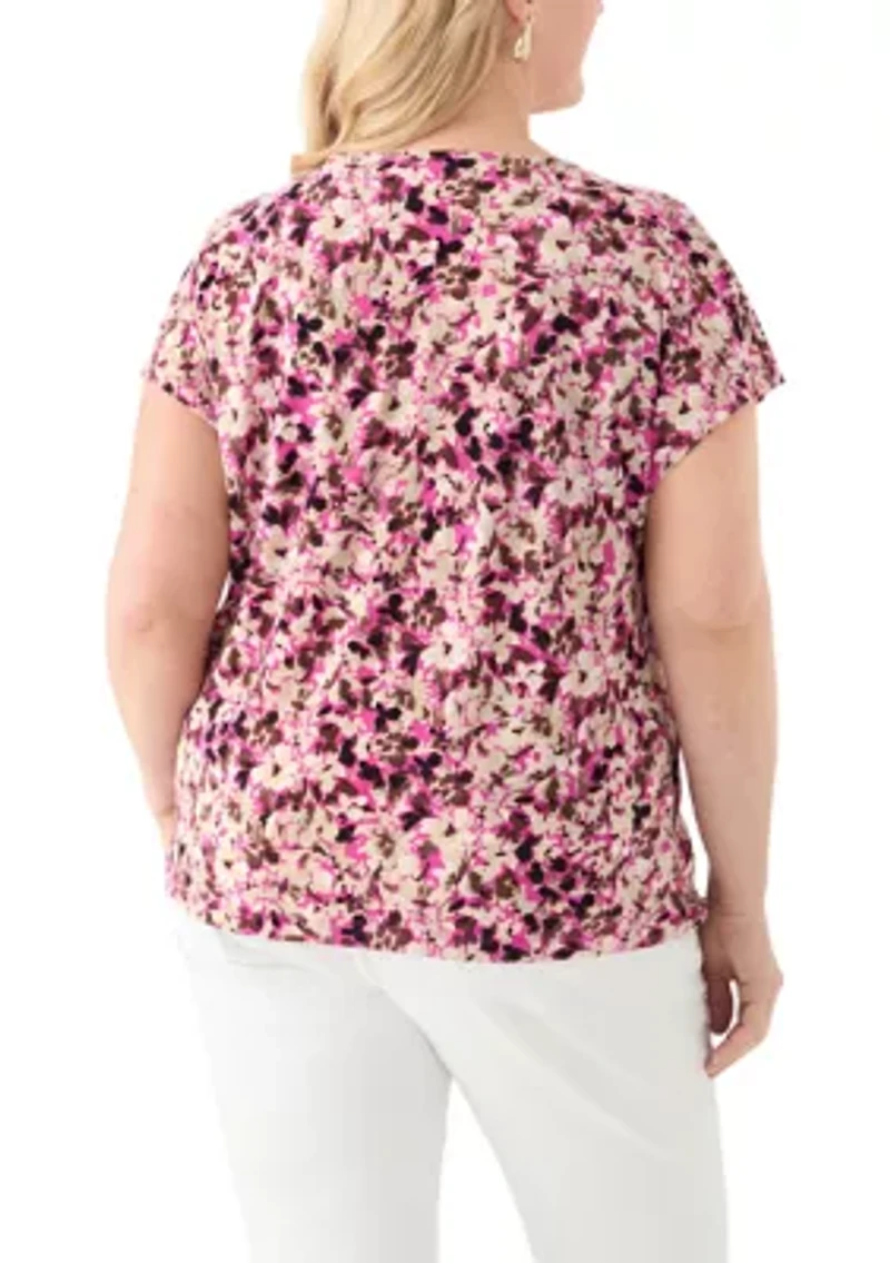 Women's Printed Extended Shoulder Double Trim Top
