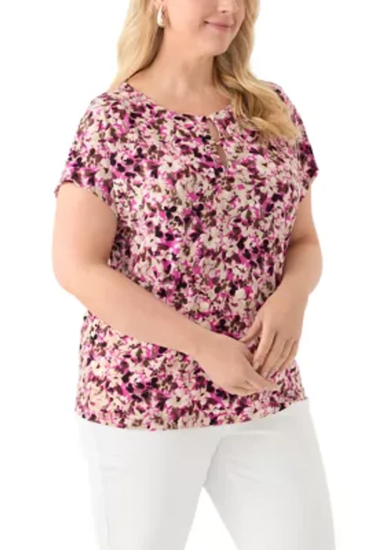 Women's Printed Extended Shoulder Double Trim Top