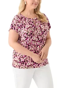 Women's Printed Extended Shoulder Double Trim Top