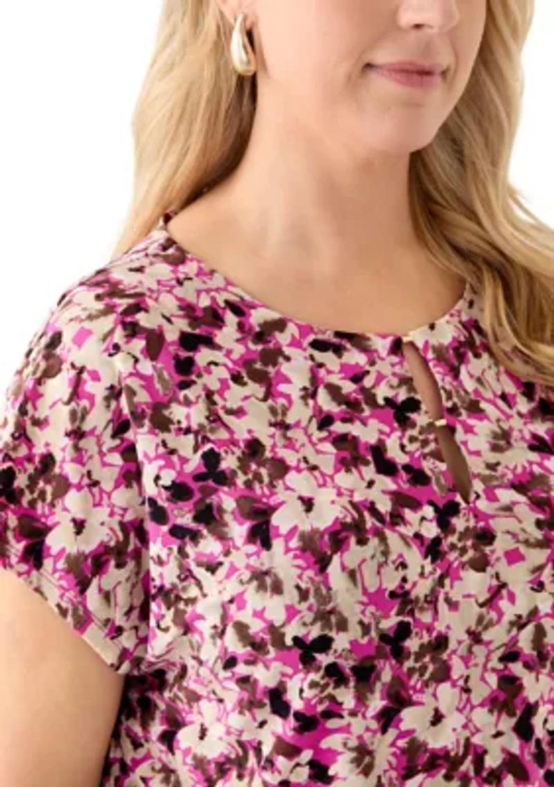 Women's Printed Extended Shoulder Double Trim Top