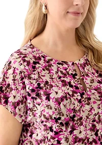 Women's Printed Extended Shoulder Double Trim Top