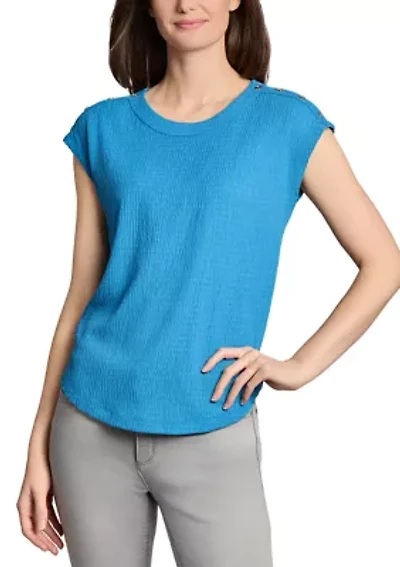 Women's Cap Sleeve Crinkle Knit Top