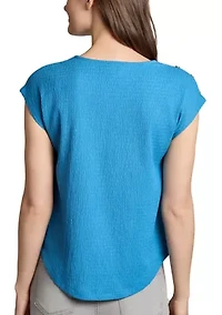 Women's Cap Sleeve Crinkle Knit Top