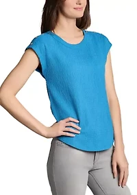 Women's Cap Sleeve Crinkle Knit Top