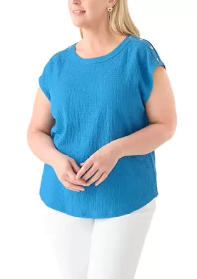 Plus Short Sleeve Crinkle Knit T-Shirt