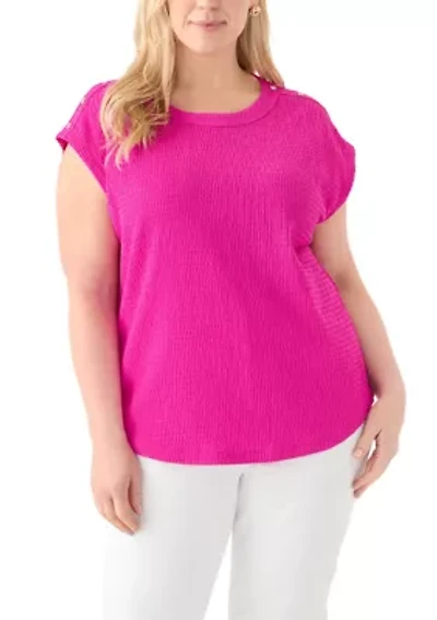Plus Short Sleeve Crinkle Knit T-Shirt