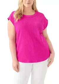 Plus Short Sleeve Crinkle Knit T-Shirt