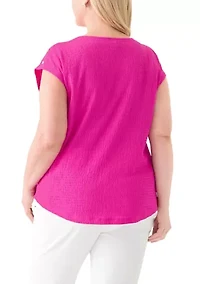 Plus Short Sleeve Crinkle Knit T-Shirt