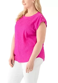 Plus Short Sleeve Crinkle Knit T-Shirt