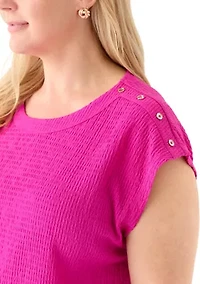 Plus Short Sleeve Crinkle Knit T-Shirt