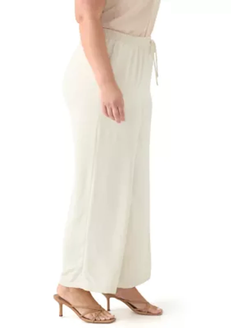 Plus Pull On Drawstring Wide Leg Pants