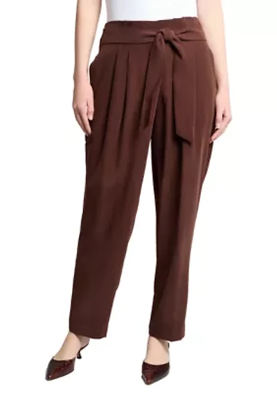 Women's Fly Front Belted Paperbag Waist Straight Leg Pants