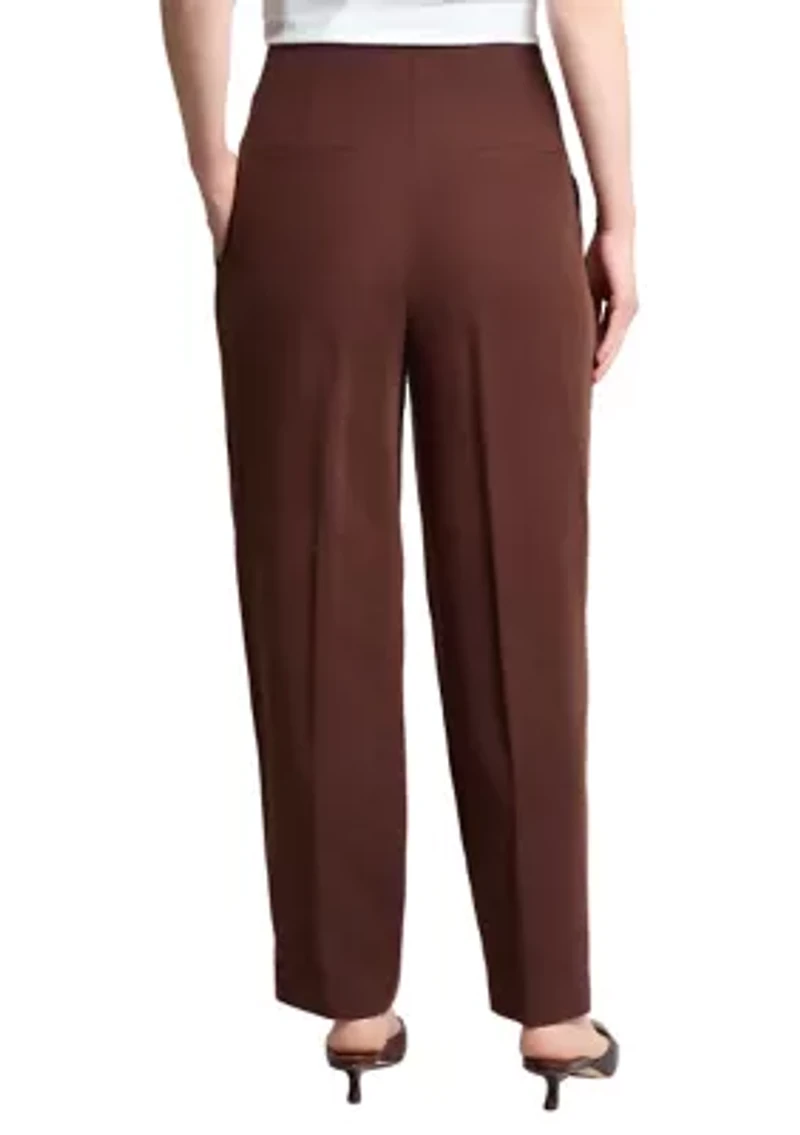 Women's Fly Front Belted Paperbag Waist Straight Leg Pants