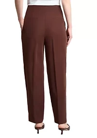 Petite Fly Front Belted Paperbag Waist Straight Leg Pants