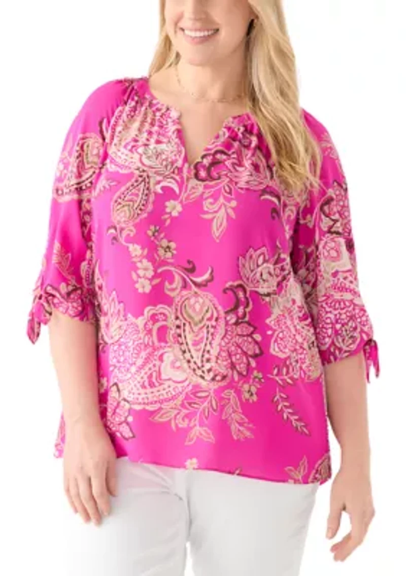 Plus Elbow Sleeve Raglan Blouse