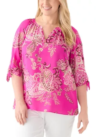 Plus Elbow Sleeve Raglan Blouse