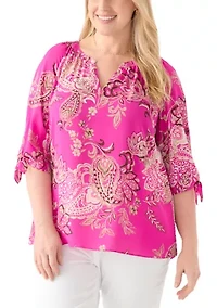 Plus Elbow Sleeve Raglan Blouse