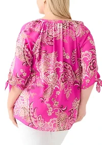 Plus Elbow Sleeve Raglan Blouse