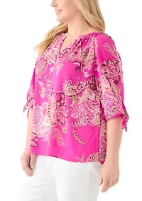 Plus Elbow Sleeve Raglan Blouse