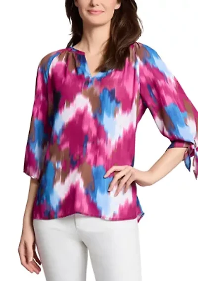 Women's Printed Tie Sleeve Blouse