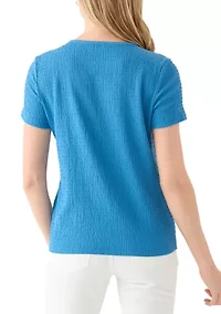 Petite Short Sleeve Placket Shoulder T-Shirt