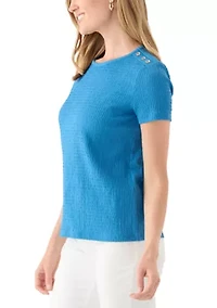 Petite Short Sleeve Placket Shoulder T-Shirt