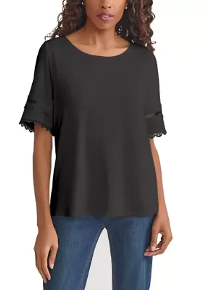 Women's Elbow Sleeve Trim Top