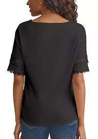 Women's Elbow Sleeve Trim Top