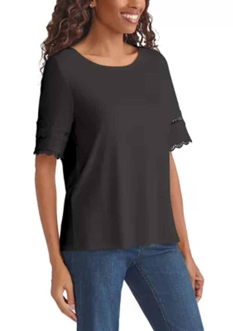 Women's Elbow Sleeve Trim Top