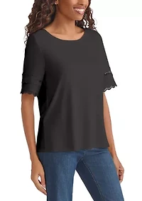 Women's Elbow Sleeve Trim Top