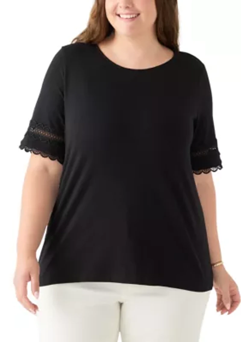 Plus  Elbow Sleeve Trim Top