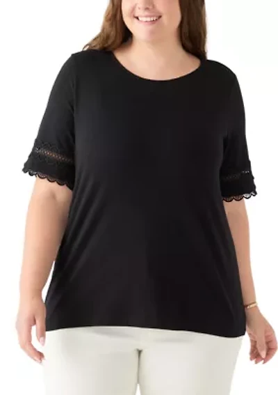 Plus  Elbow Sleeve Trim Top