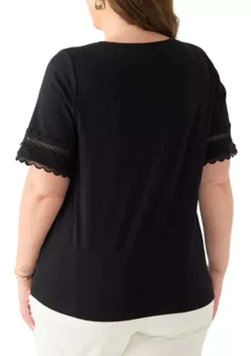 Plus  Elbow Sleeve Trim Top