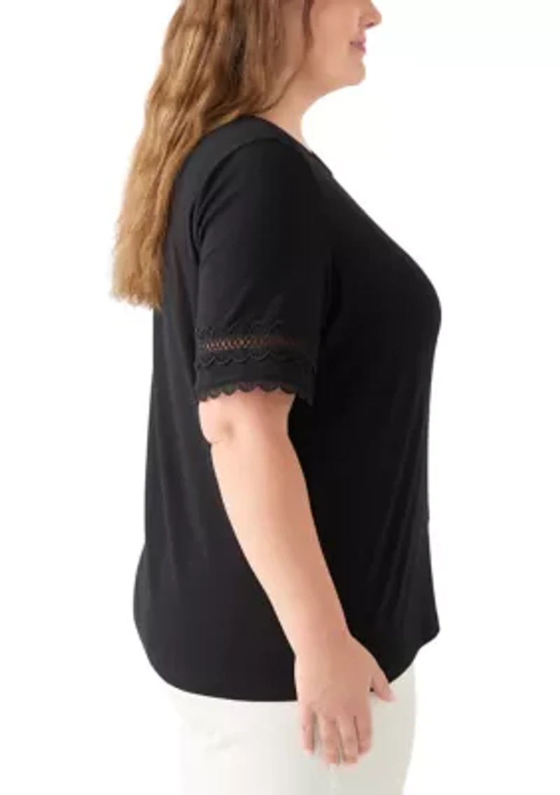 Plus  Elbow Sleeve Trim Top