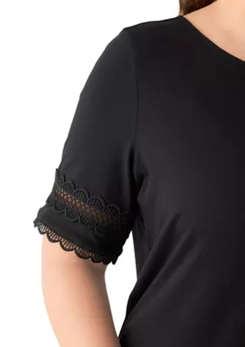 Plus  Elbow Sleeve Trim Top