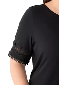 Plus  Elbow Sleeve Trim Top