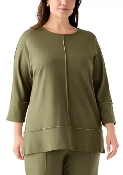 Plus Serenity Knit 3/4 Dolman Sleeve Seam Detail Tunic