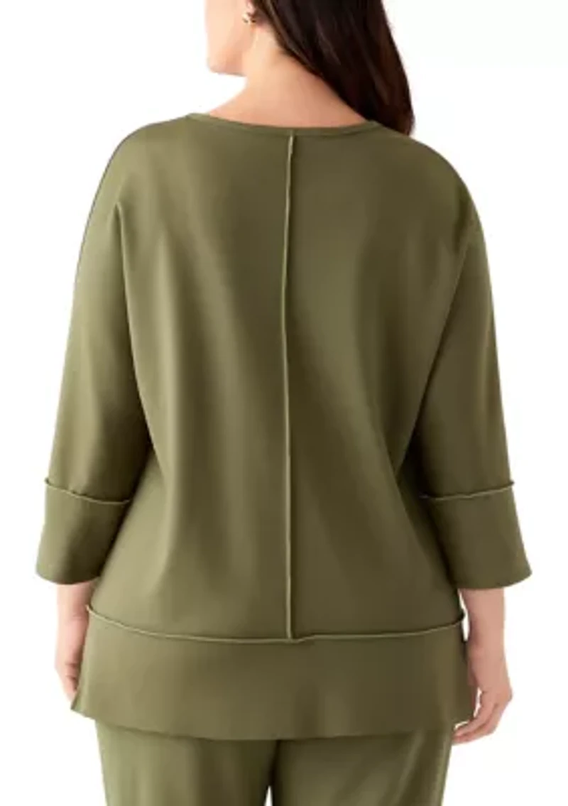 Plus Serenity Knit 3/4 Dolman Sleeve Seam Detail Tunic