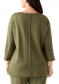 Plus Serenity Knit 3/4 Dolman Sleeve Seam Detail Tunic