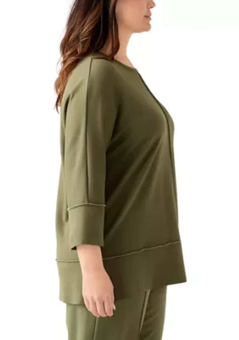 Plus Serenity Knit 3/4 Dolman Sleeve Seam Detail Tunic