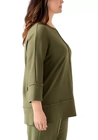 Plus Serenity Knit 3/4 Dolman Sleeve Seam Detail Tunic