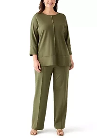 Plus Serenity Knit 3/4 Dolman Sleeve Seam Detail Tunic