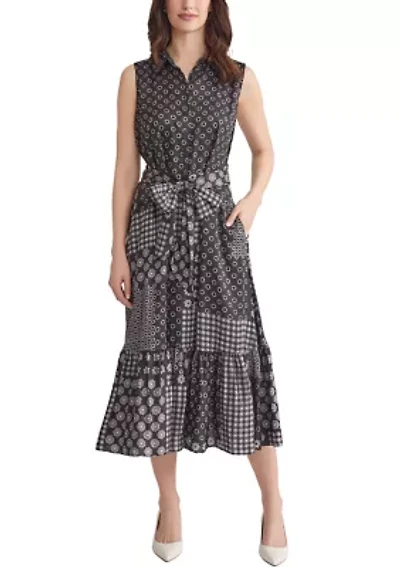 Women's Sleeveless Midi Shirtdress with Bottom Band Shirring