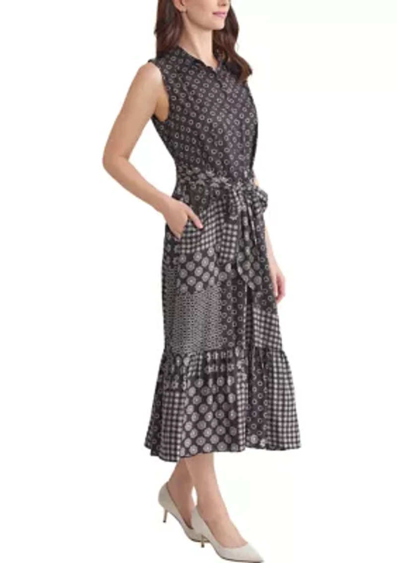Women's Sleeveless Midi Shirtdress with Bottom Band Shirring