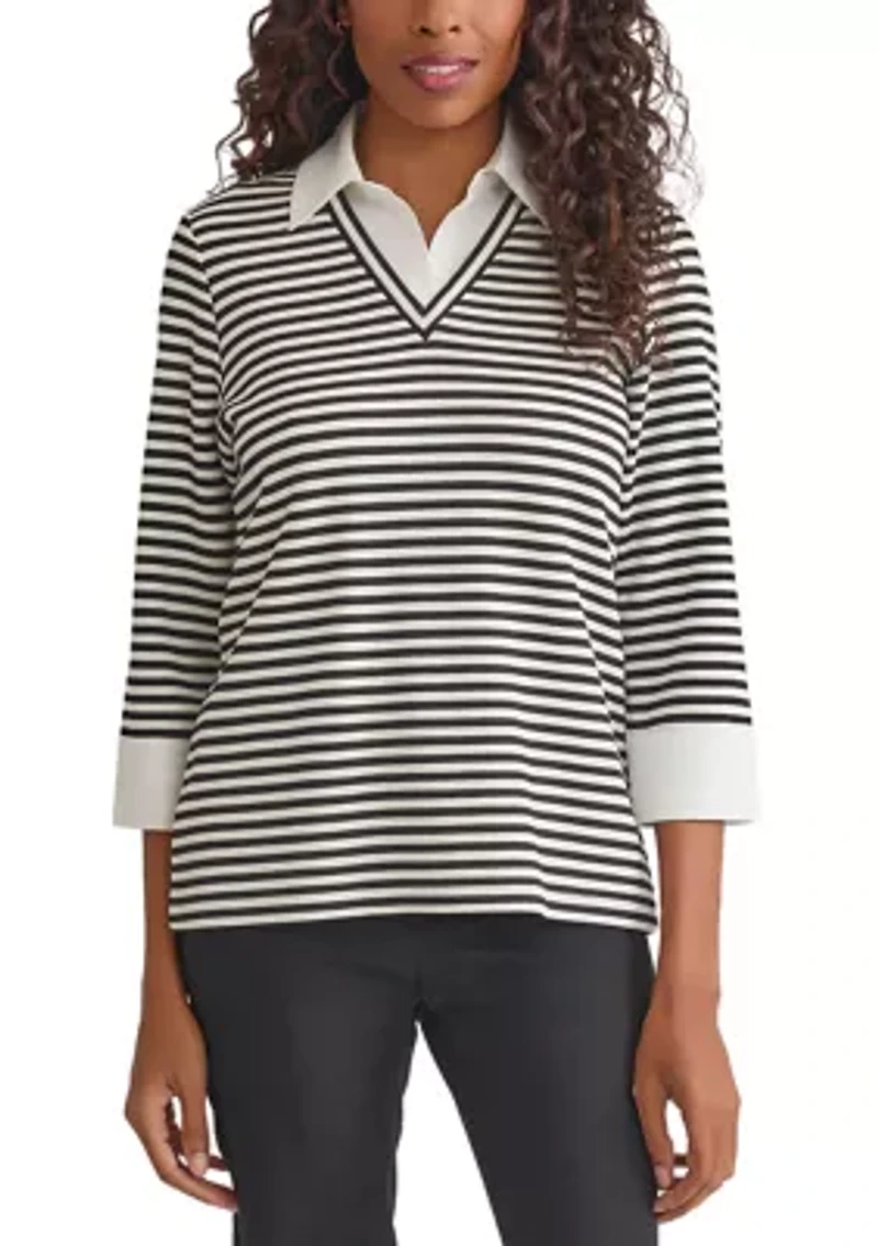 Women's 3/4 Sleeve Collar 2fer Top