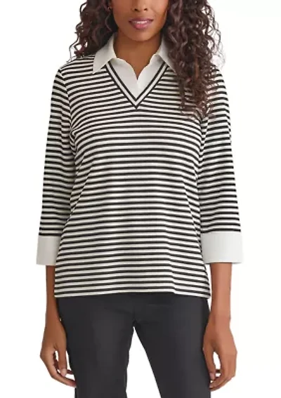Women's 3/4 Sleeve Collar 2fer Top
