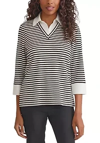 Women's 3/4 Sleeve Collar 2fer Top