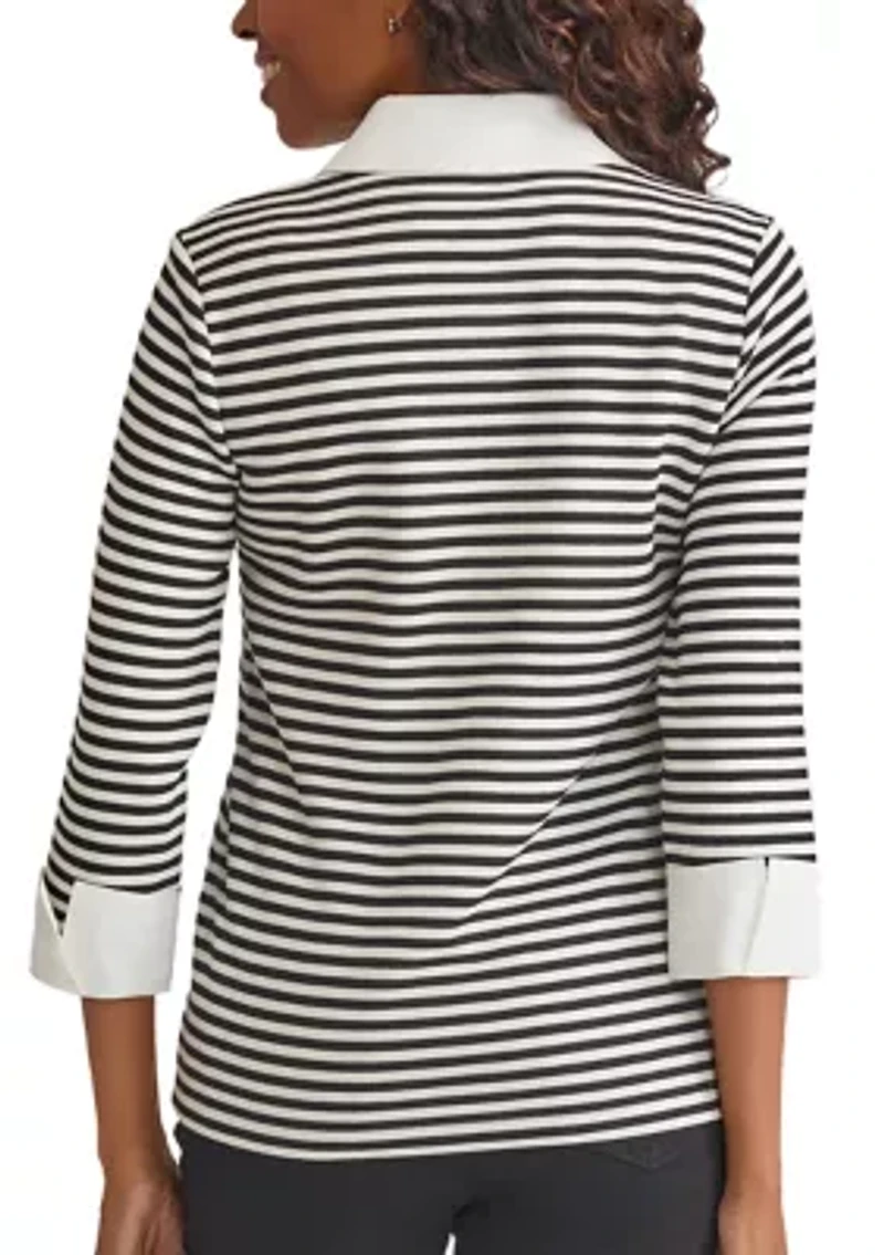 Women's 3/4 Sleeve Collar 2fer Top
