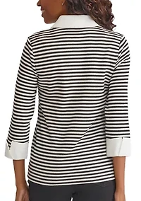 Women's 3/4 Sleeve Collar 2fer Top